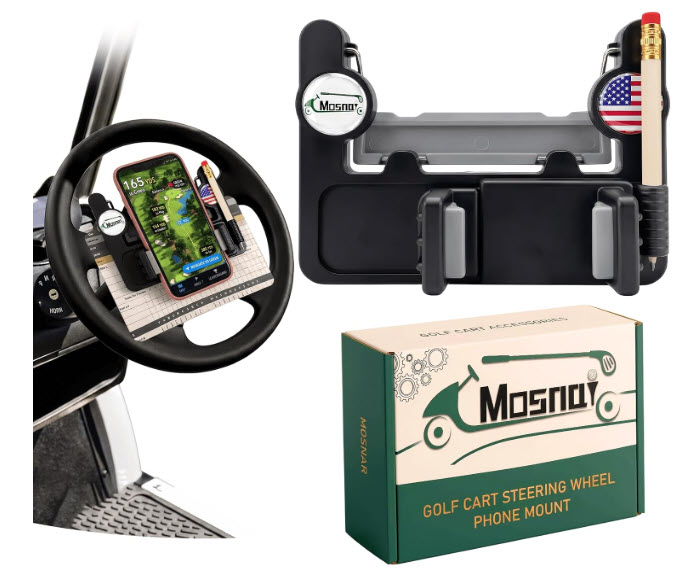 MOSNAI golf cart steering wheel phone mount with scorecard and pencil